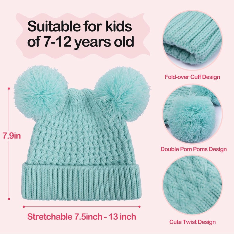 KDVOG Store Kids Winter Hat Warm Knitted Beanies with Double Pom Pom Thick Ski Cap for Boys Girls 7-12 Years - Image 2